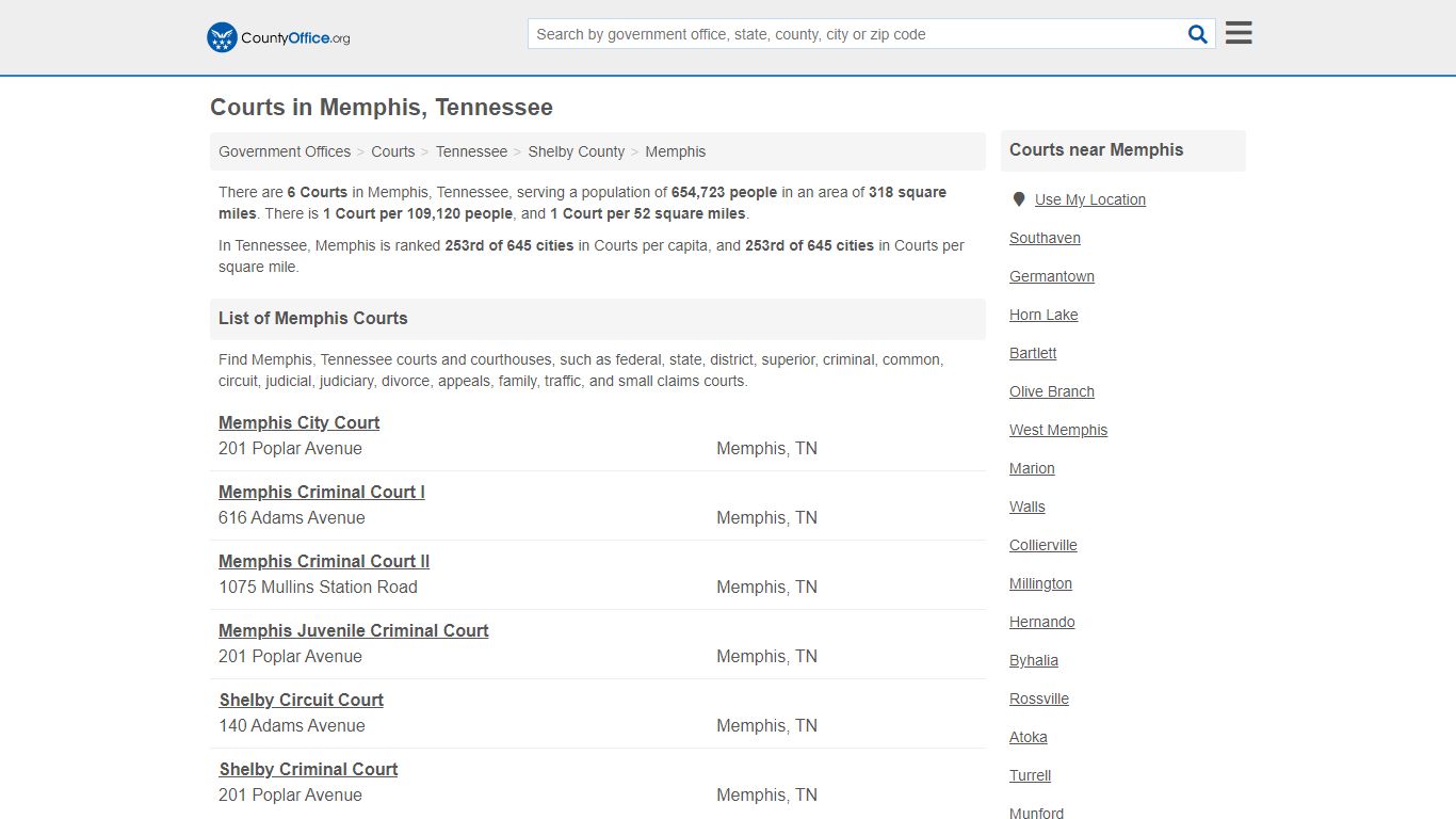Courts - Memphis, TN (Court Records & Calendars)